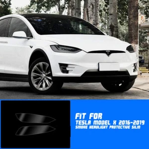 LH+RH Smoke TPU Headlight Protective Precut Film Sticker Cover For Tesla Model X - Picture 1 of 10