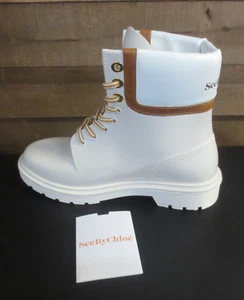 SEE BY CHLOÉ Colour-block Ankle Boots - WHITE/CREAM/BROWN - EU 39 US 8-8.5 - Picture 1 of 6