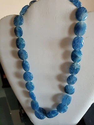  Real SAPPHIRE Hand Carved Beads Necklace 18" NWOT - Image 1 of 4