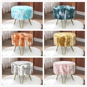 Jacquard Faux Fur Round Ottoman Foot Rest Makeup Chair Vanity Stools Bench Seat - Picture 1 of 52