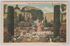 Mission San Juan Capistrano California Front Garden Linen Postcard - Picture 1 of 2