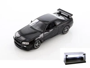 DIECAST CAR W/DISPLAY CASE NISSAN SKYLINE GT-R (R34) BLACK WELLY 24108/4D 1/24 - Picture 1 of 3