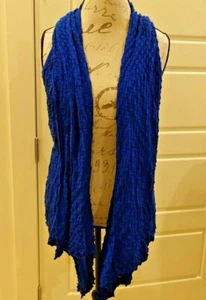 Lafayette 148 - Blue Waffle Knit Open Sweater Vest Cardigan Peplum Back - Large  - Picture 1 of 7