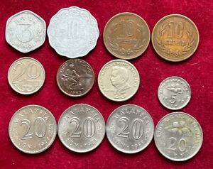 Restposten Lot von 12 Münzen aus Asien  (IND,JPN,KAZ,PHI,MAS)
