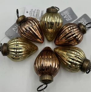 Raz Imports Set Of 6 Glass Ribbed Mini Ornaments Cooper And Gold - Picture 1 of 6