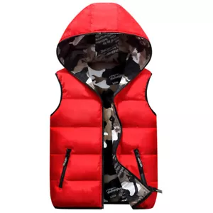 Adults Men Puffer Quilted Hooded Waistcoat Gilet Bubble Jacket Coat Tops Warm - Picture 1 of 30