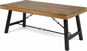 Catriona Outdoor Acacia Wood Coffee Table, Teak Finish / Rustic Metal Brown and - Picture 1 of 5