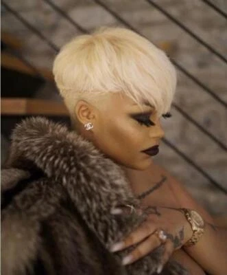 Peluca de cabello humano rubia corte bob corto sin encaje corte pixie hecha a máquina sin pegamento Foto 1 de 4