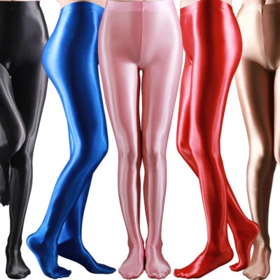 Women's Plus Size Wet Look Shiny Pantyhose Satin Glossy Stockings Fitness Tights - Image 1 of 3
