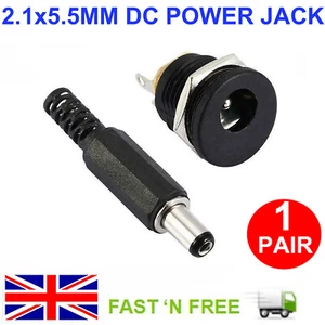 1 PAIR 12V MALE FEMALE SOCKET PANEL MOUNT BARREL JACK PLUG DC POWER CONNECTOR - Picture 1 of 6