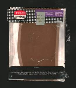 Medias de malla de nailon danesas estándar rojas blancas años 60 talla 9 beige paquete usado - Imagen 1 de 2