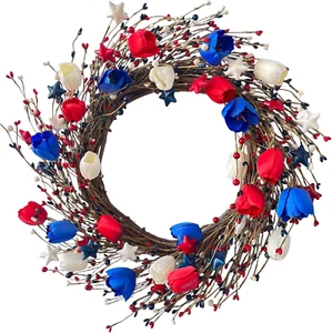 4Th of July Wreath, 20 Inch Patriotic Wreaths for Front Door, Red White Blue Tul - Picture 1 of 8