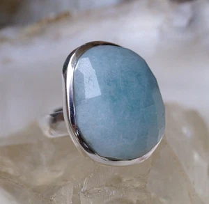 Massiv Ring Silber 57 Aquamarin Hellblau Silberring Schlicht Puristisch Oval - Bild 1 von 9