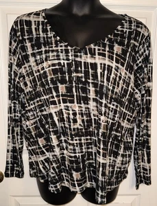 Simply Vera Vera Wang Plus Sz 2X Pink Black Abstract V-Neck L/S Pullover Top EUC - Picture 1 of 11