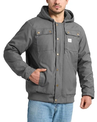 HISEA Men Duck Hooded Jacket Sherpa Lined Insulated Water Resistant Canvas Coat - Image 1 of 4