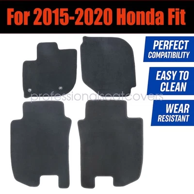 Replacement Front & Rear Floor Mats Carpet Velour For 2015-2020 Honda Fit Black - Image 1 of 4