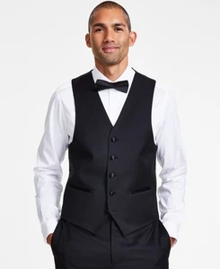 Michael Kors Men's Classic-Fit Stretch Tuxedo Vest Medium Black - Picture 1 of 3