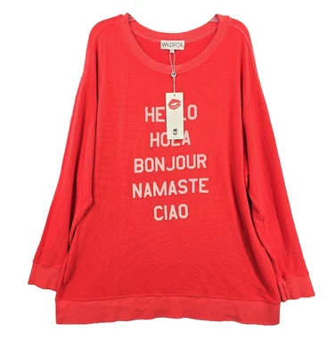 Wildfox Red Sweater Hello, Hola Bonjour Namaste Ciao Large - Image 1 of 4