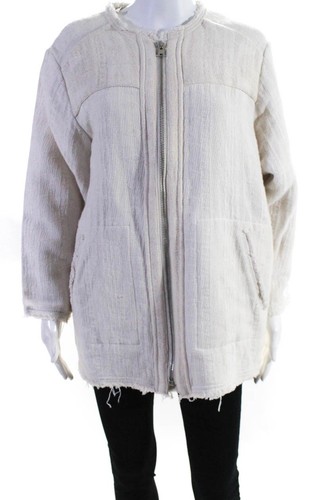 OFF WHITE Giacca cappotto IRO donna panna testurizzata full zip manica lunga con cintura taglia 38