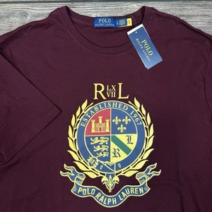 Polo Ralph Lauren Men's Classic Fit Crest Print Logo T-Shirt Burgundy LARGE NWT - Picture 1 of 7