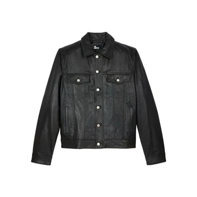 Camisa chaqueta negra de cuero de cordero The Kooples para hombre talla XL PRECIO DE VENTA SUGERIDO POR EL FABRICANTE $995 Foto 1 de 4