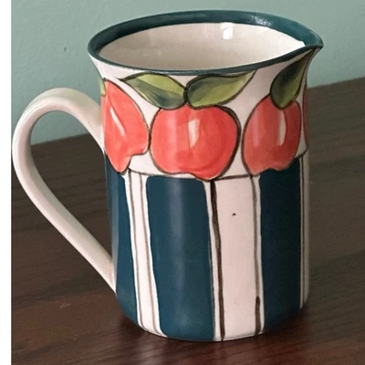 Crema vintage hecha a mano de cerámica pintada a mano tema manzana firmada DuToit Foto 1 de 4