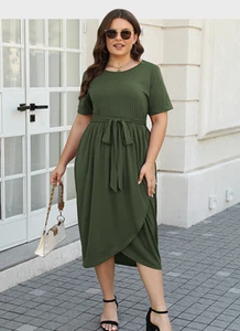 Nemidor Damen Übergröße einfarbig plissiert lässig Wickel Party Midikleid Größe: 16 - Bild 1 von 8