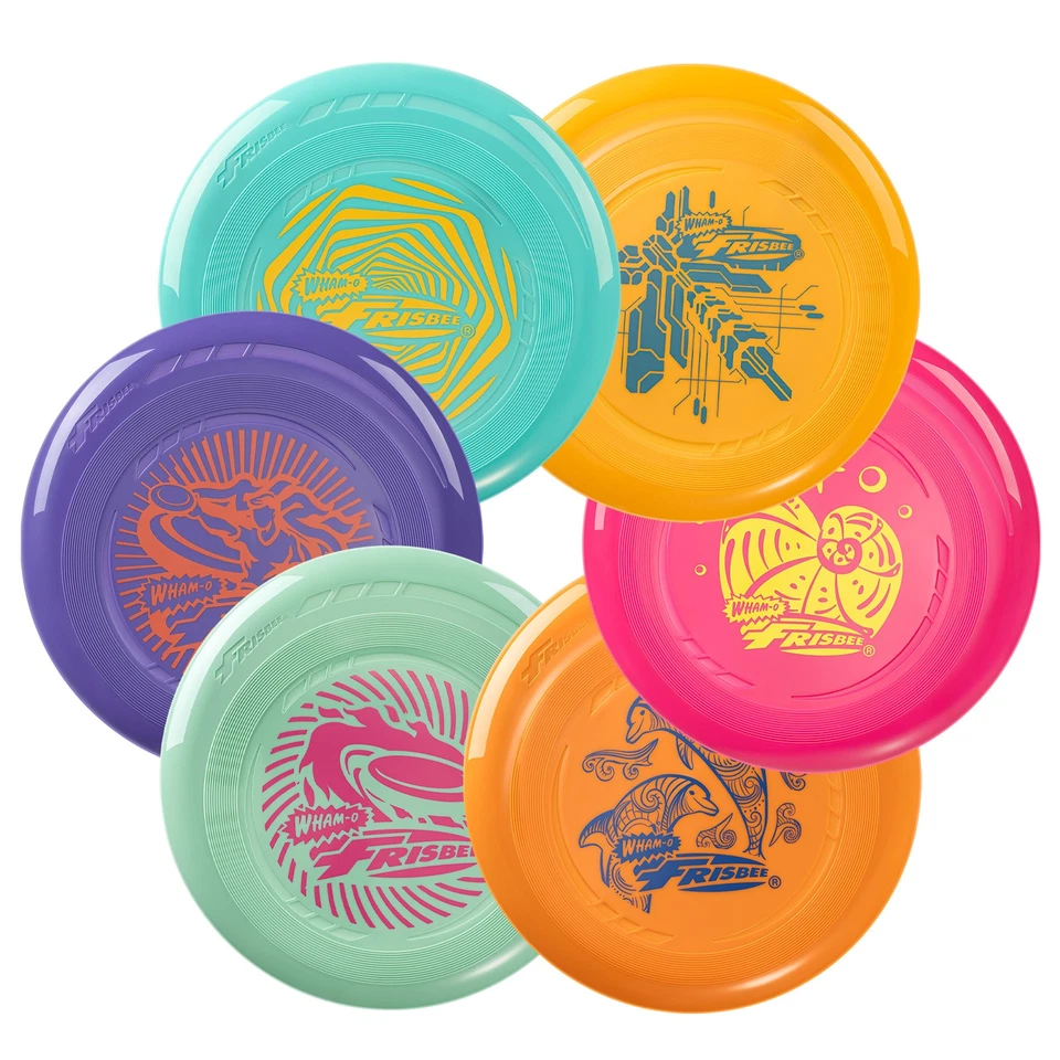 Wham-O Frisbee Go 6 Pack Flying Discs 9 Inch Lightweight Colorful Toy Set - 70g