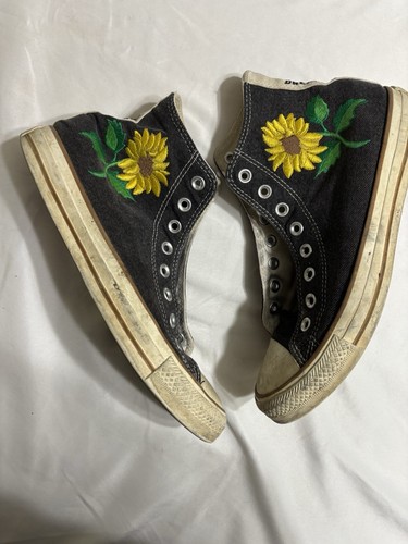 Converse nere Chuck Taylor 2005 girasole molto indossate alte donna 9 5