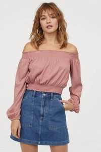 H&M OFF THE SHOULDER BLOUSE - SZ 6 - MAUVE PINK - Picture 1 of 3