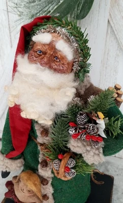 Primitive Rustic Woodland Farmhouse Santa Claus Arnette Style 14" - Image 1 of 4