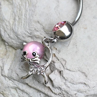 Anel de umbigo pendurado olho de gato olho de gato aço inoxidável 316L - Imagem 1 de 2