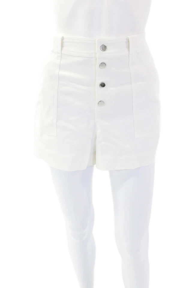 Ramy Brook Womens Silver Toned Hardware Button Fly Casual Shorts White Size M - Image 1 of 4