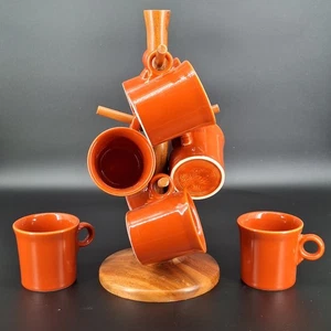 Juego de 8 tazas de café Fiesta HLC salmón y hogar mano magnolia estante para tazas de madera - Imagen 1 de 13