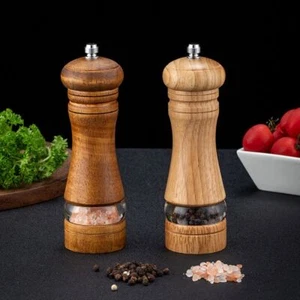 Manual Salt Pepper Grinder Rubber Wood Pepper Mill Spice Salt Grinder Window - Picture 1 of 13