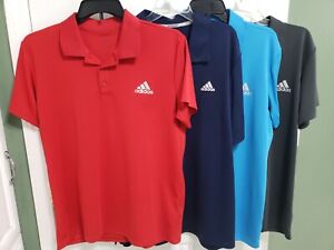 4 Adidas Mens Polos Size Large Golf Lot of 3 Climalite Red, Blue, Gray