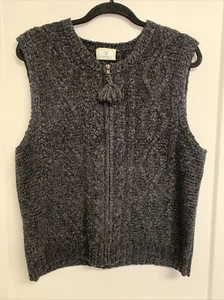 Susan Bristol Sweater Vest  Women's Size Large Zippered Gray Wool Blend Tassel - Picture 1 of 6