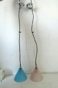 COPPIA SOSPENSIONI/LAMPADE SINTHESI IN VETRO MURANO ANNI 70 DESIGN - Picture 1 of 12