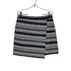 Ann Taylor LOFT Black & White Textured Jacquard Faux Wrap Mini Skirt Sz 8