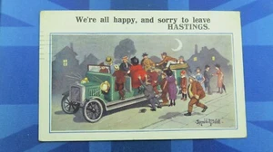 Vintage HASTINGS Donald McGill Comic Postkarte 1923 Charabanc Bus Nr. 4333 - Bild 1 von 2