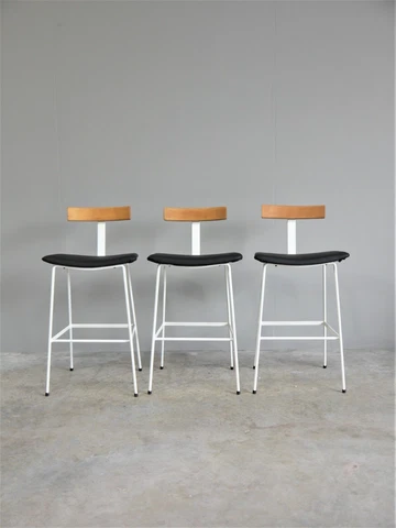 1958 VINTAGE ORIGINAL SET THREE KANDYA HIGH BACK STOOLS FRANK GUILLE MIDCENTURY Cover