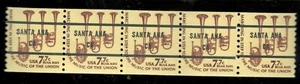 US. 1614a. 7.7c. Saxhorns. Precancel Coil Strip of 5. Santa Ana, CA. MNH. 1976 - Picture 1 of 2