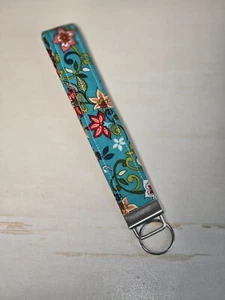 Blue Floral/Wristlet/ Key Fob/ Keychain/ Car Accessory Handmade - Picture 1 of 1