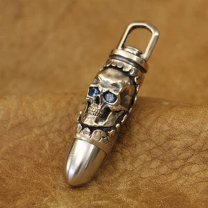 Blue CZ Eyes Brass Hollow Skull Pendant LINSION Biker Punk Jewelry BR472D - Picture 1 of 12
