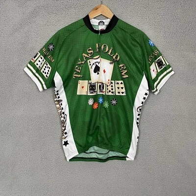 Camiseta masculina de ciclismo extra grande verde mundo bolsos zíper Texas Hold Em - Imagem 1 de 4