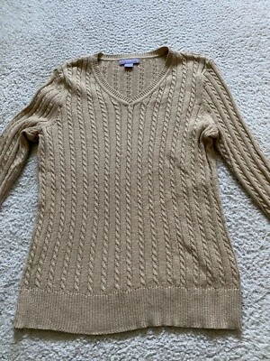 Suéter Pullover Laura Scott Mujer Brillante Manga Larga Cuello en V Beige Pequeño PM Foto 1 de 4