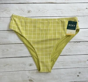 ROXY Regular Coverage Plaid Bikini Bottom Lime Green White Size XL Lined - Picture 1 of 5
