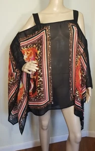 Ashley Stewart Kimono Size 18/20 Black Red Leopard Cold Shoulder NWT T42 - Picture 1 of 16