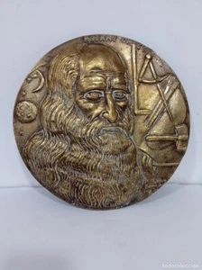 Bronze relief with the face of Leonardo Da Vinci and Masonic symbols. Very rare. - Picture 1 of 9