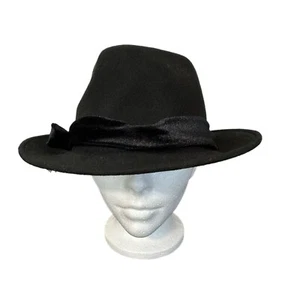 Vintage WPL 7008 Damengröße 6 7/8 klein 100 % Wolle schwarz Fedora Hut Samt Schleife - Bild 1 von 9